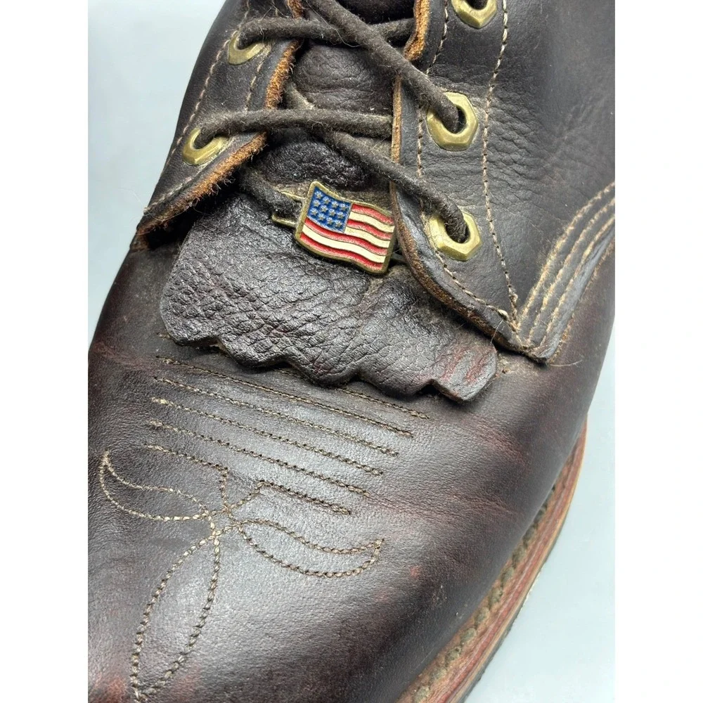 Chippewa Mens Brown Leather Kiltie Logger Boots USA Made 29416 Size 9.5